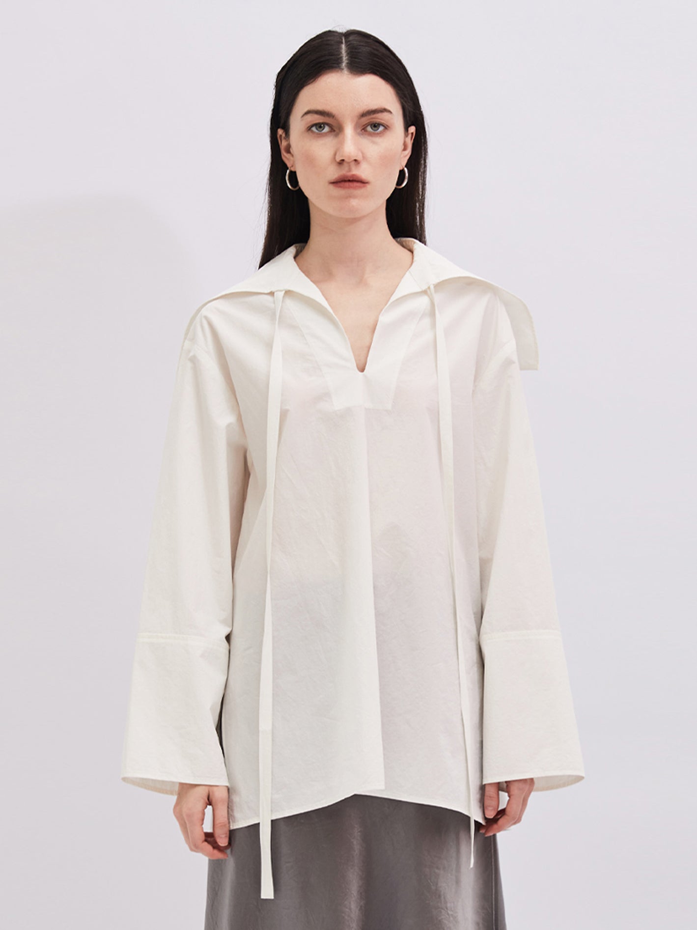 The Juliette Open-Collar Poplin Blouse