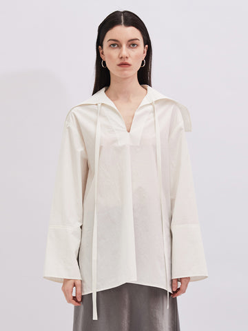 The Juliette Open-Collar Poplin Blouse
