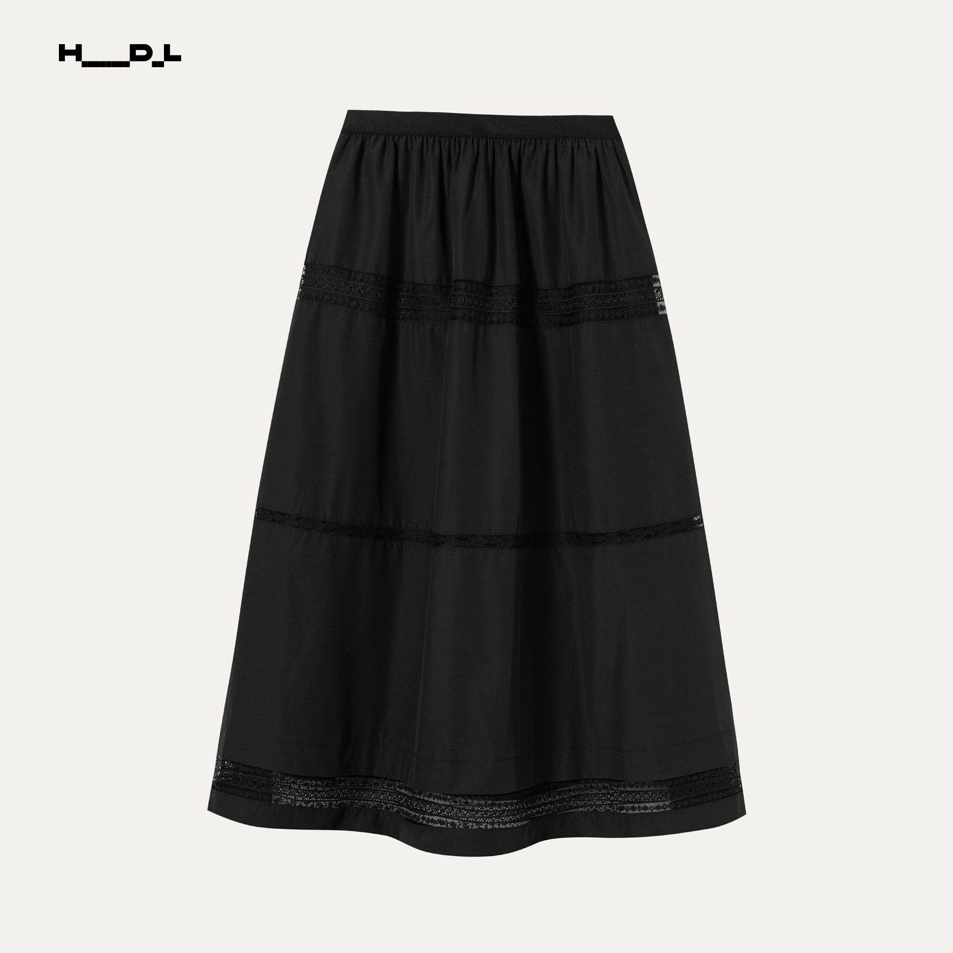 Lace Trim Tiered Midi Skirt