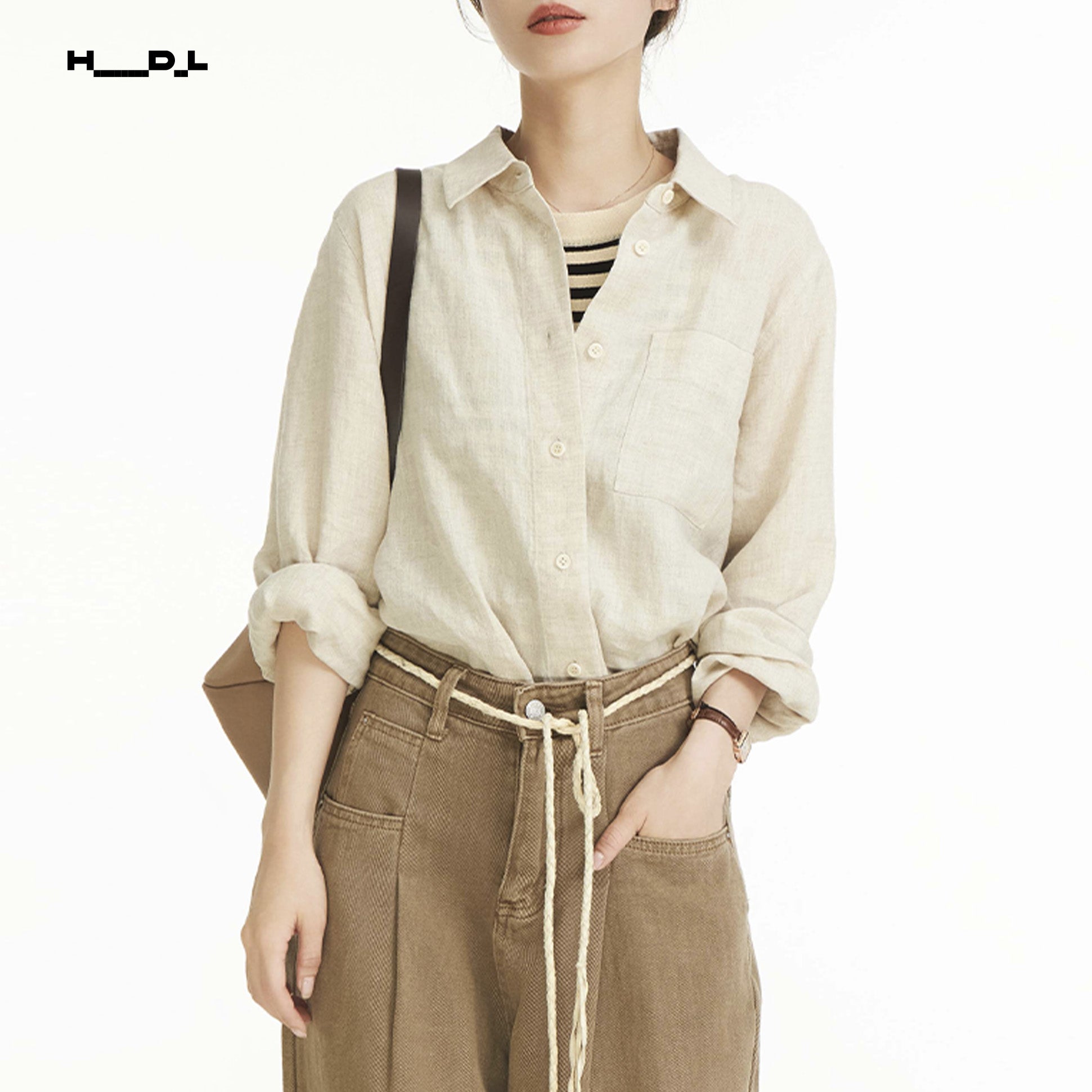 Lapel Collar Cropped Linen Shirt