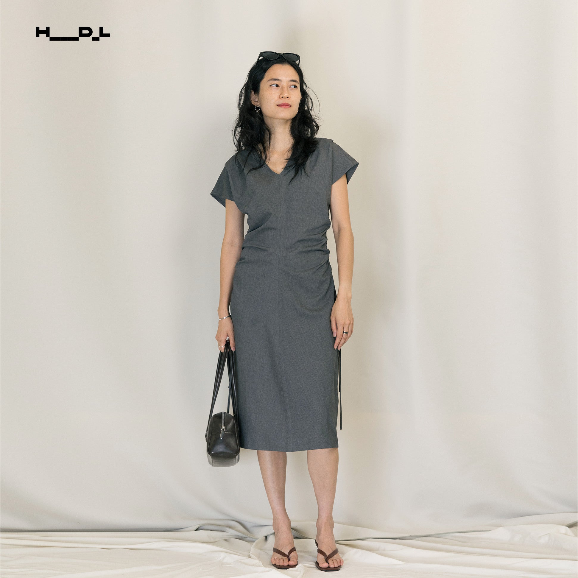 Waist-Gathered Tencel Acetate Dress