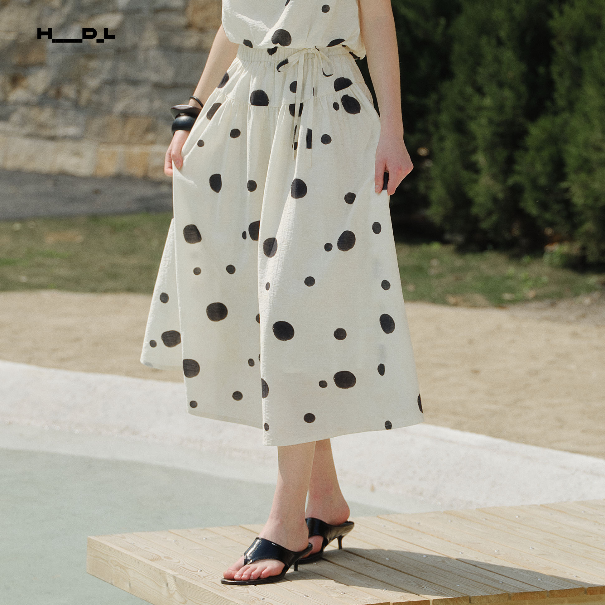 French Artistic Polka Dot Midi Skirt