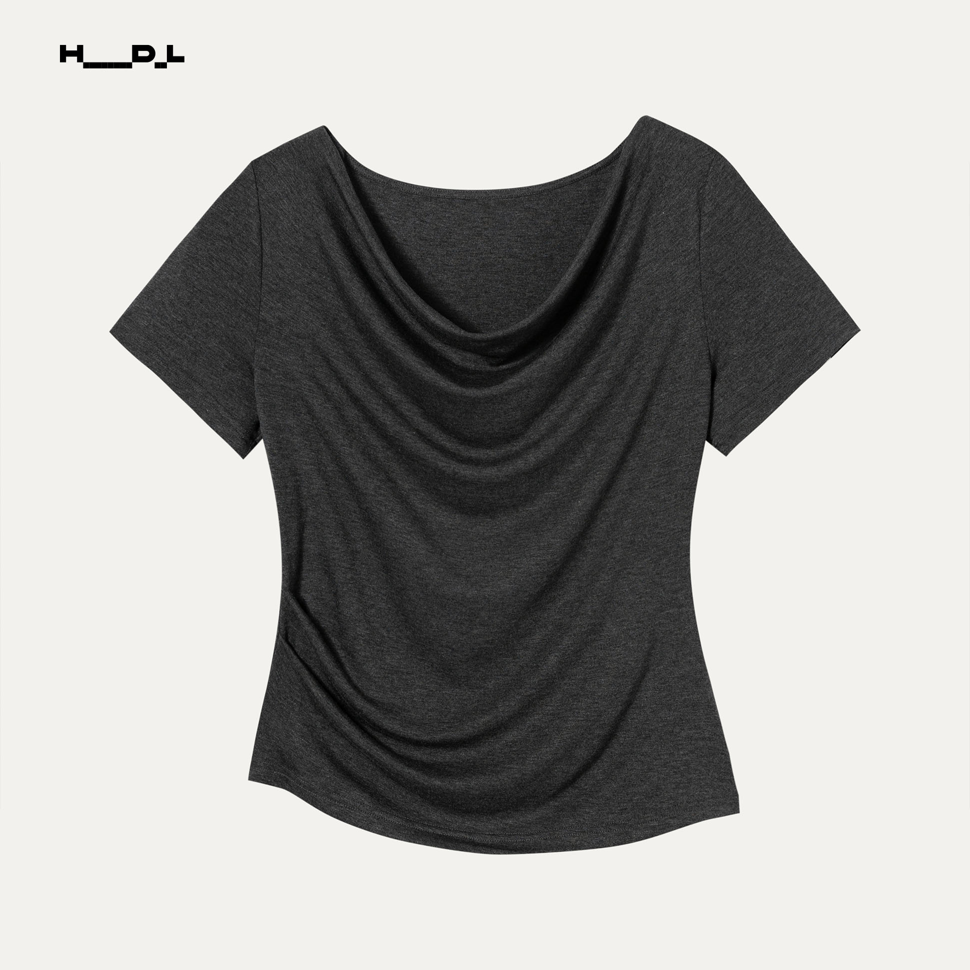 Elastic Draped Neck Waist-Defining T-Shirt