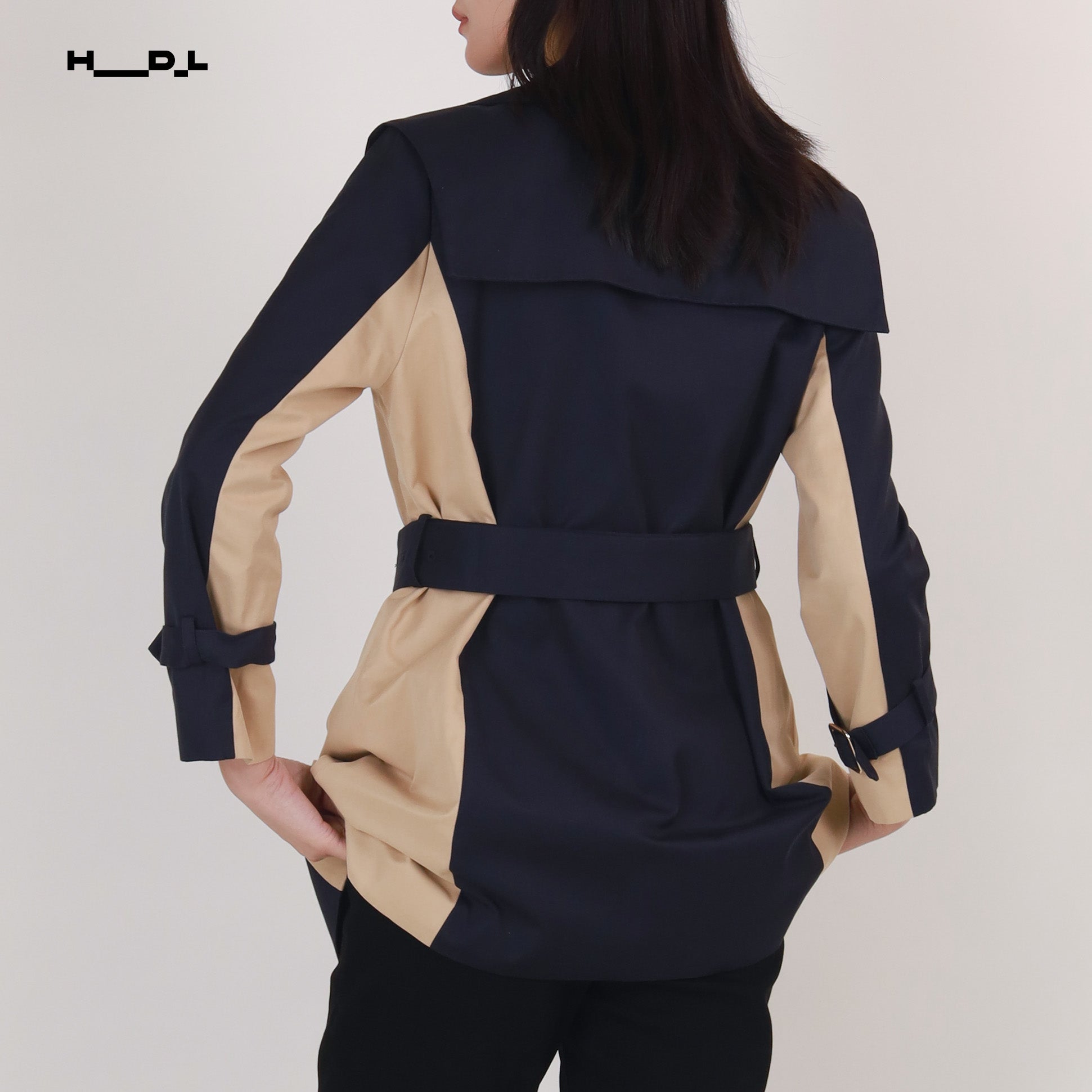 Navy Blue Color-Block Trench Jacket
