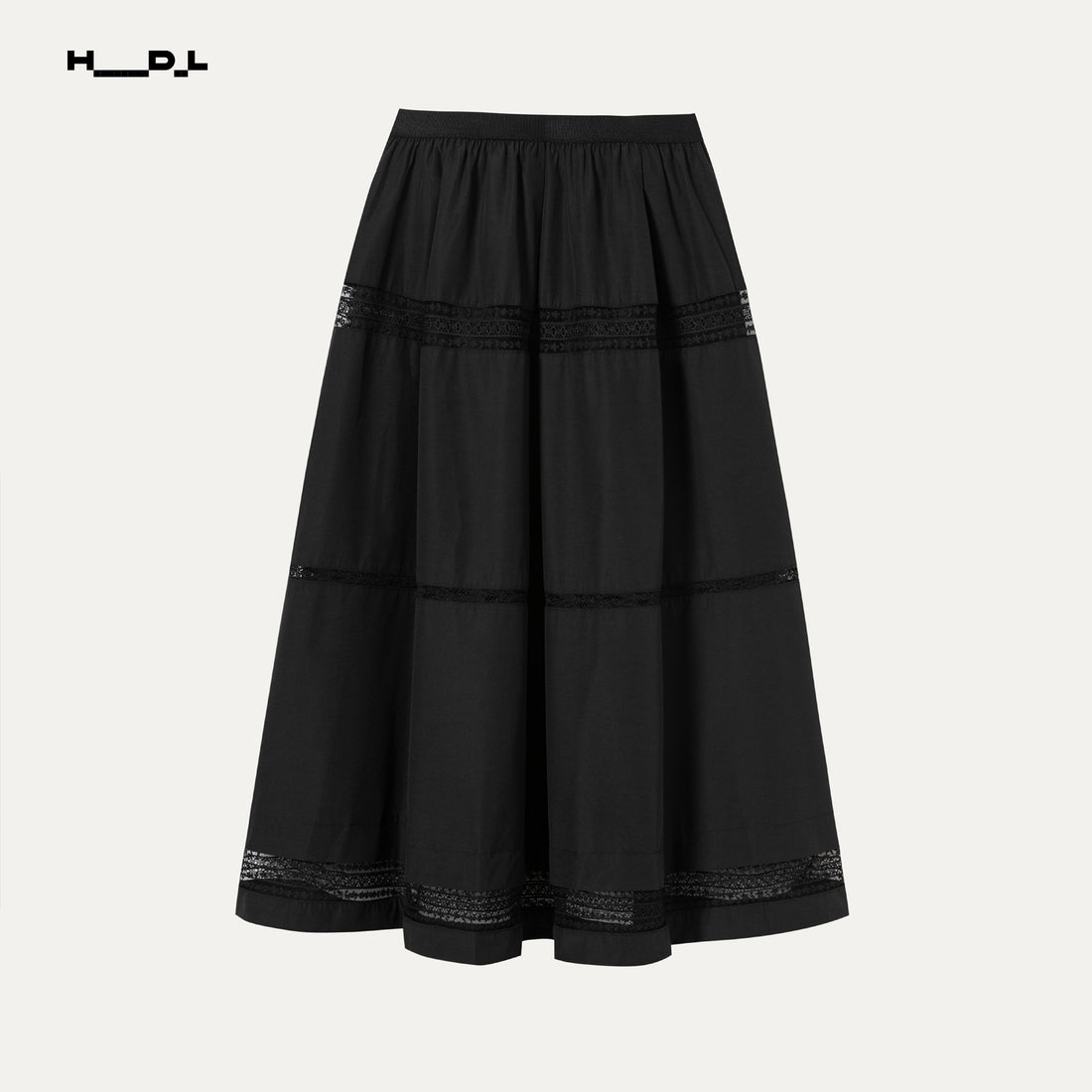 Lace Trim Tiered Midi Skirt