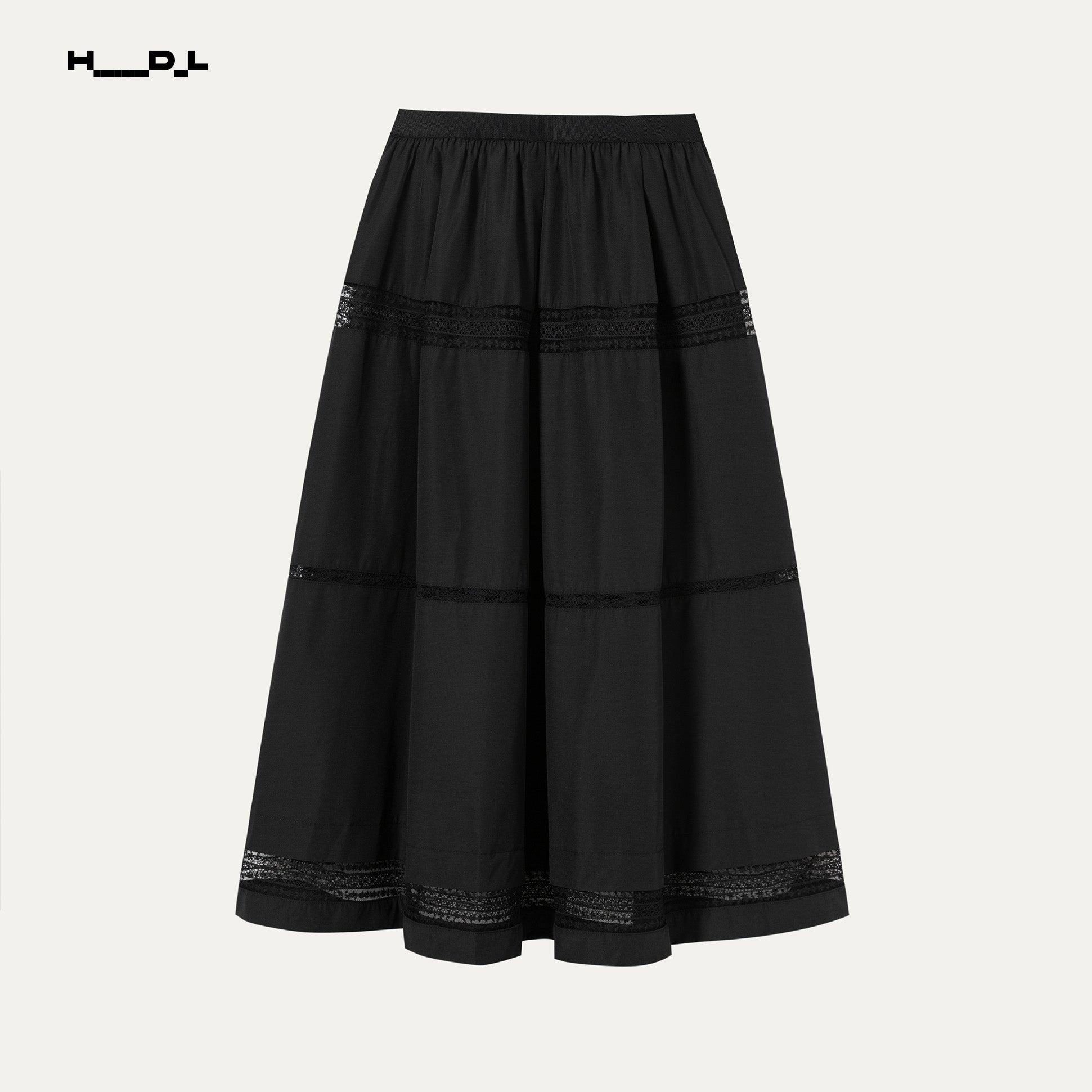 Lace Trim Tiered Midi Skirt