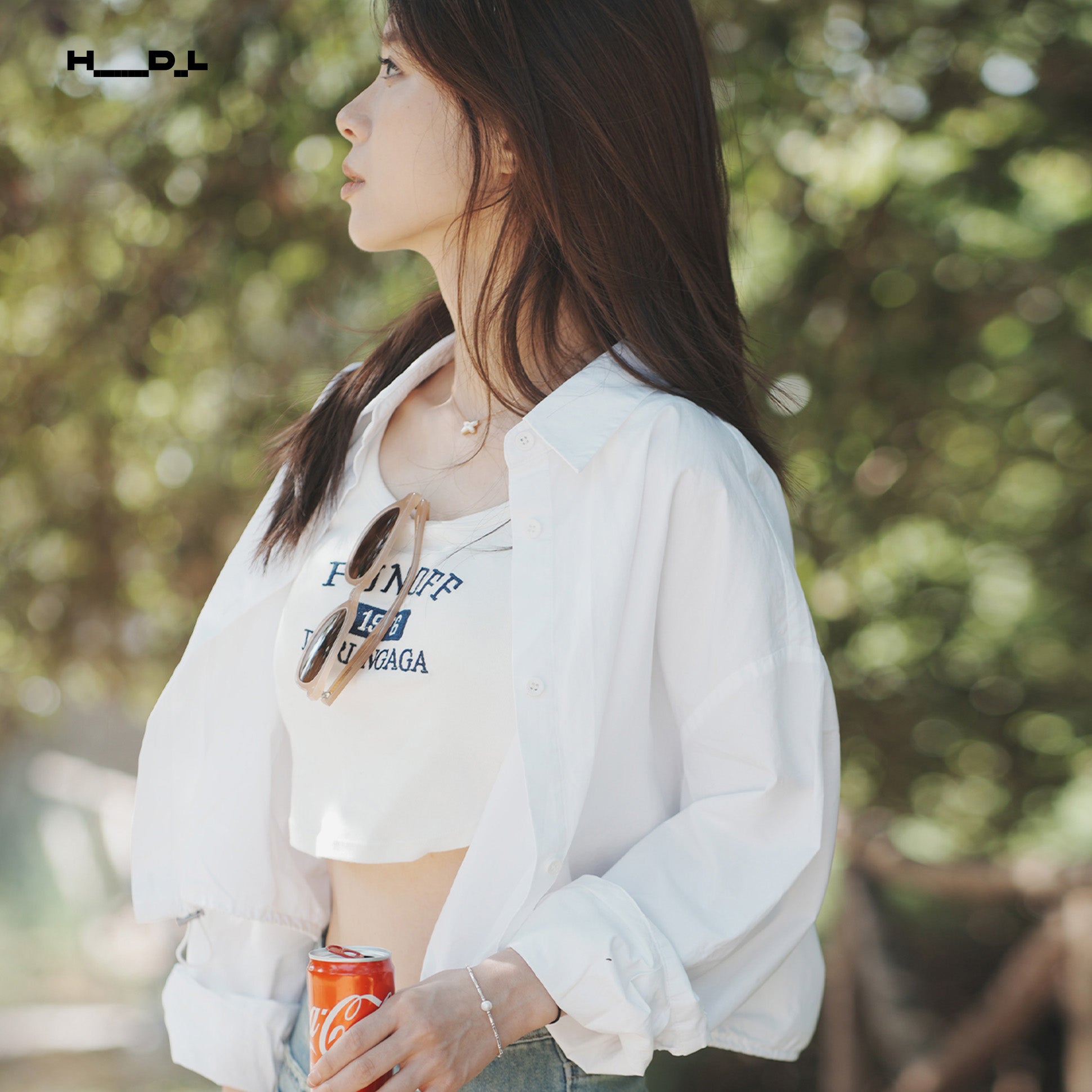 White Hem Drawstring Shirt