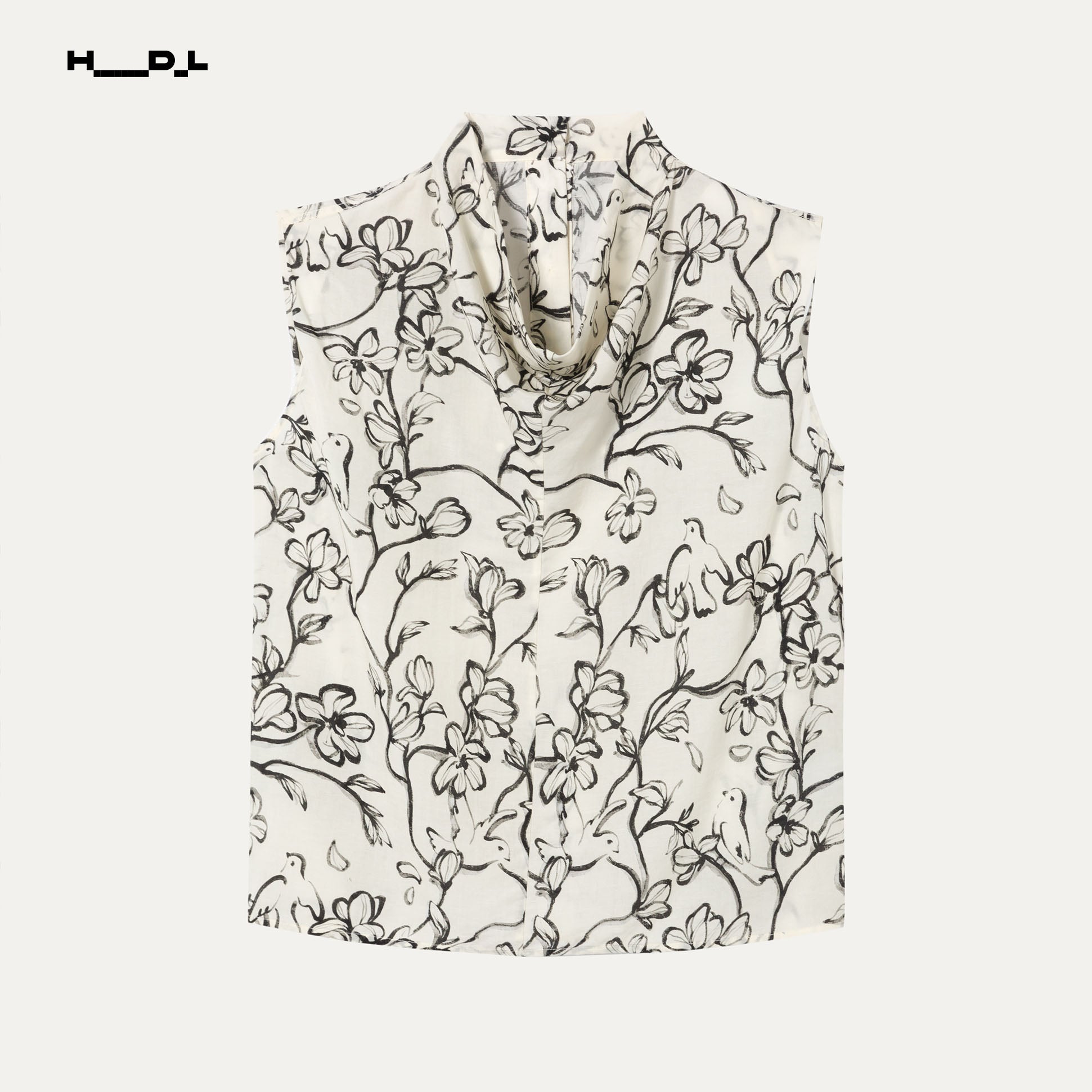 Print Sleeveless Mandarin Collar Shirt