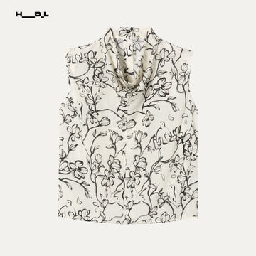 Print Sleeveless Mandarin Collar Shirt