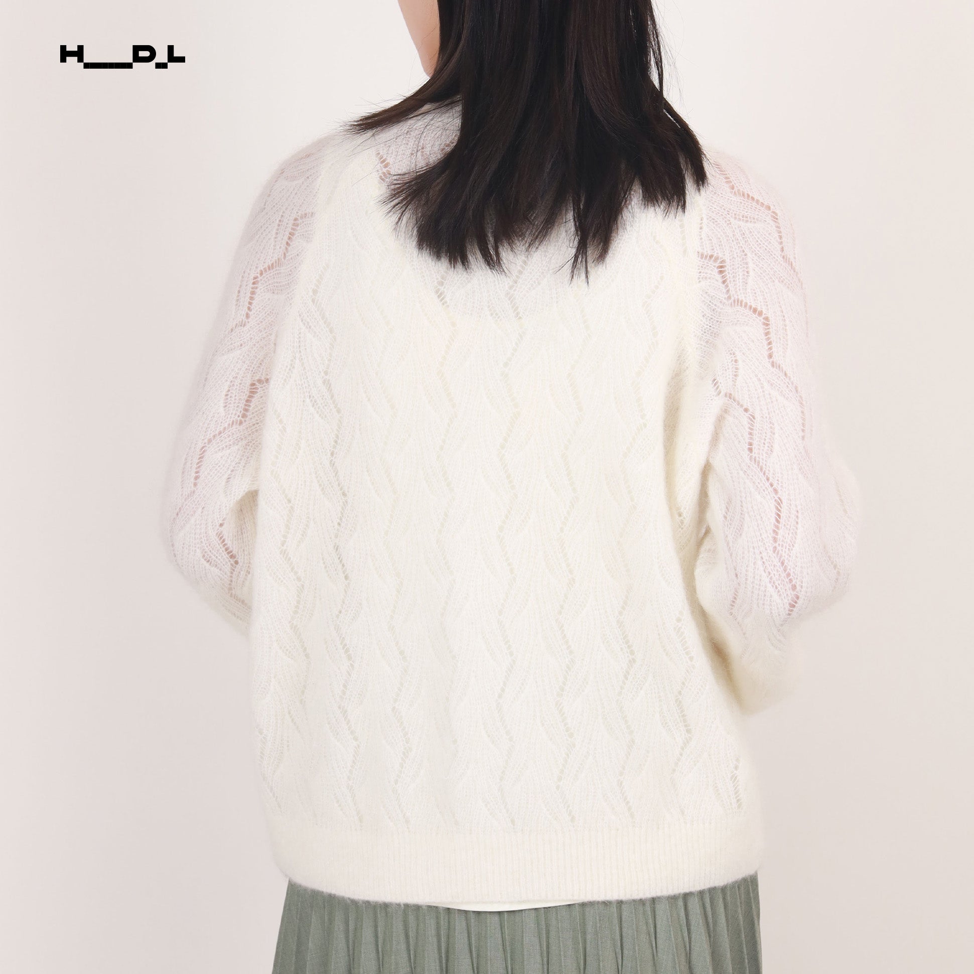 V-Neck Openwork Ribbed Sweater