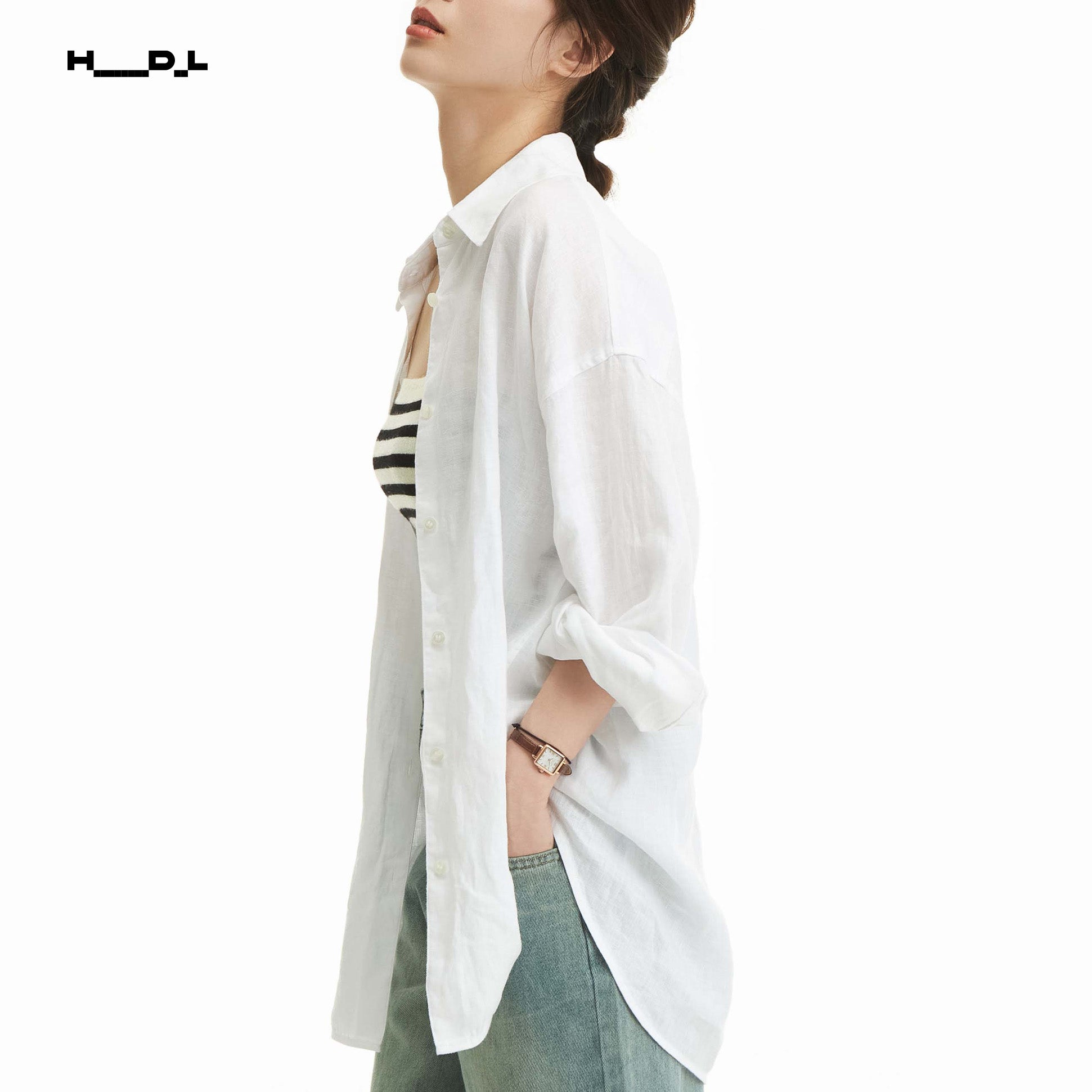 Loose Lapel Collar Linen Shirt
