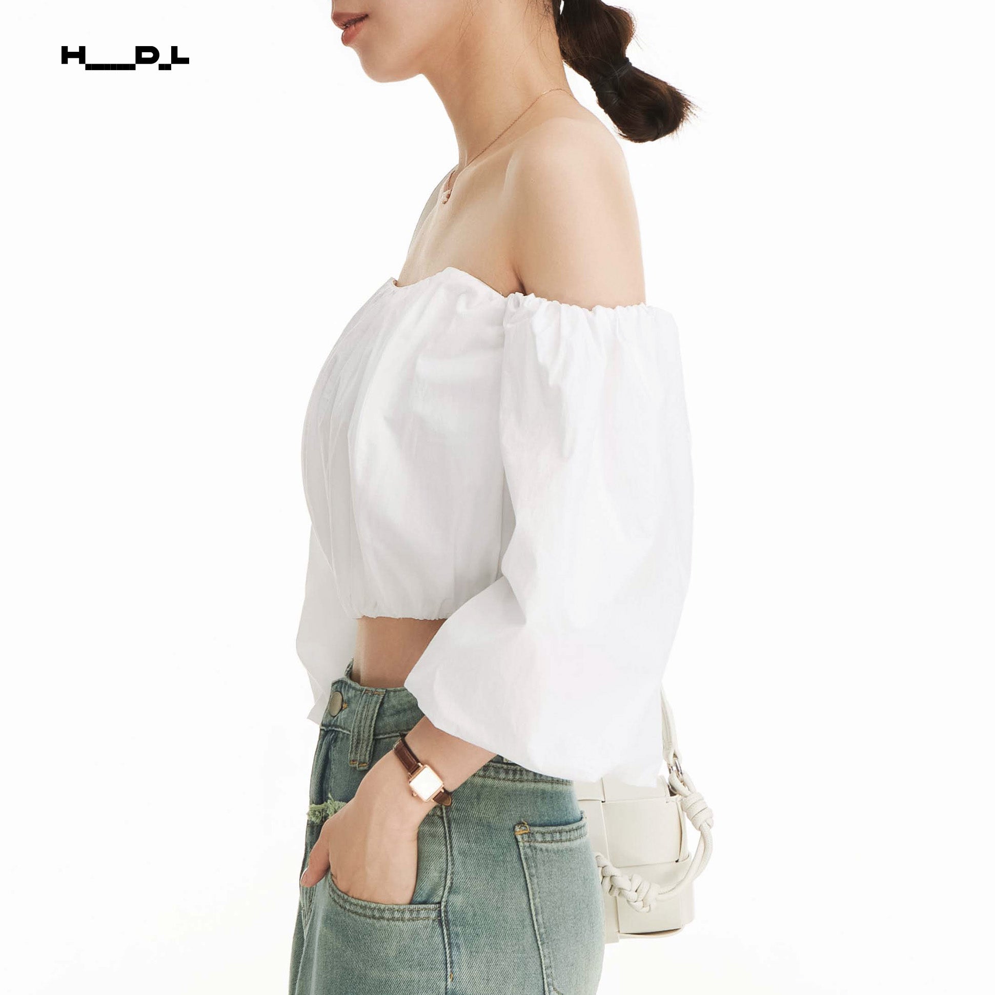 One-Shoulder Gathered Cropped Shirt
