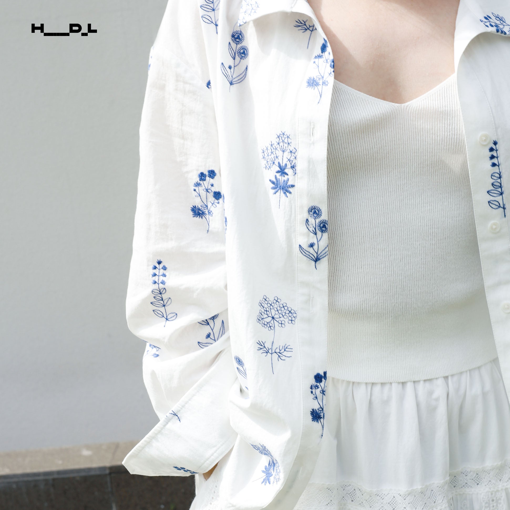 White Base Blue Floral Long Sleeve Shirt