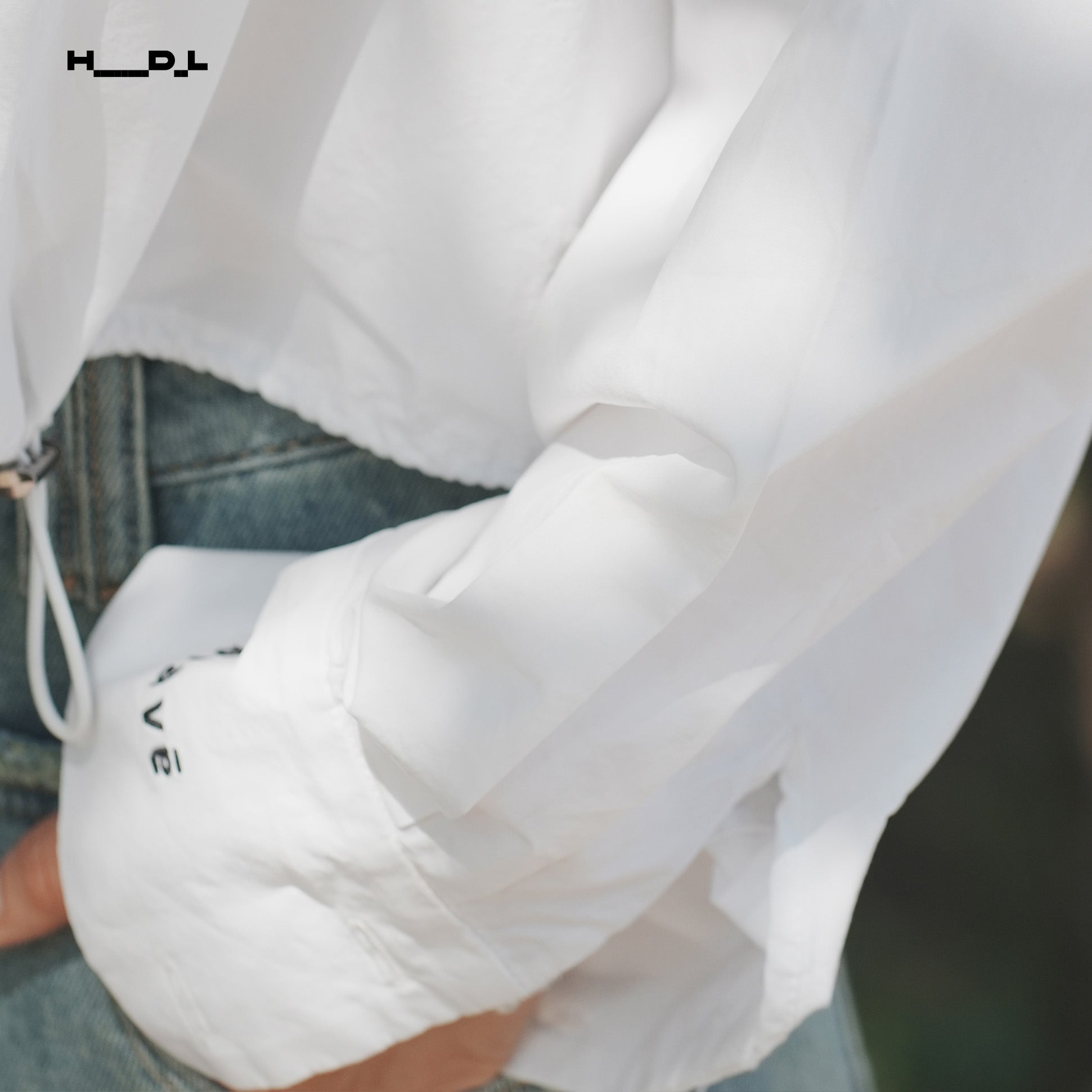 White Hem Drawstring Shirt