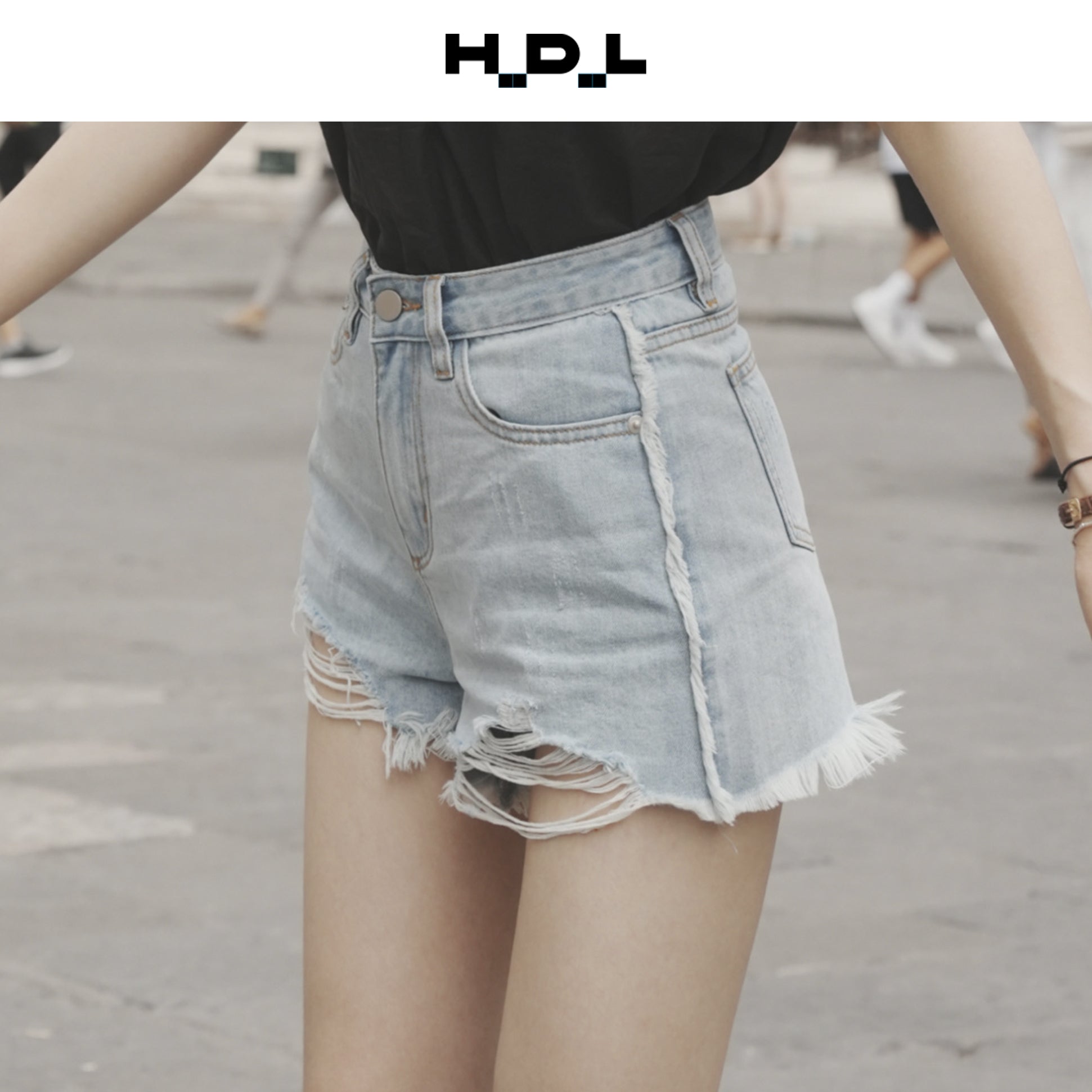 Ripped Low-Rise Denim Shorts