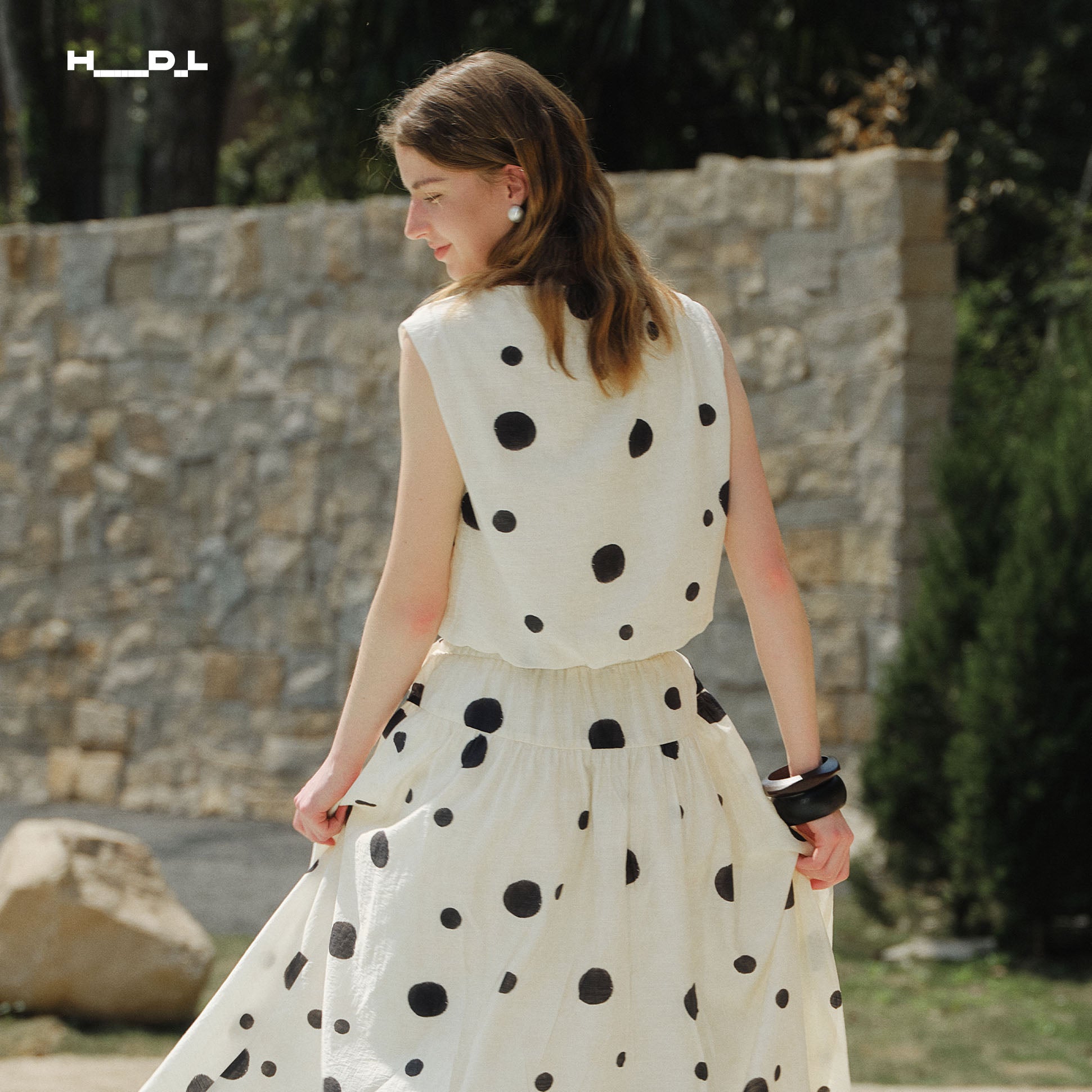 French Artistic Polka Dot Linen-Feel Blouse