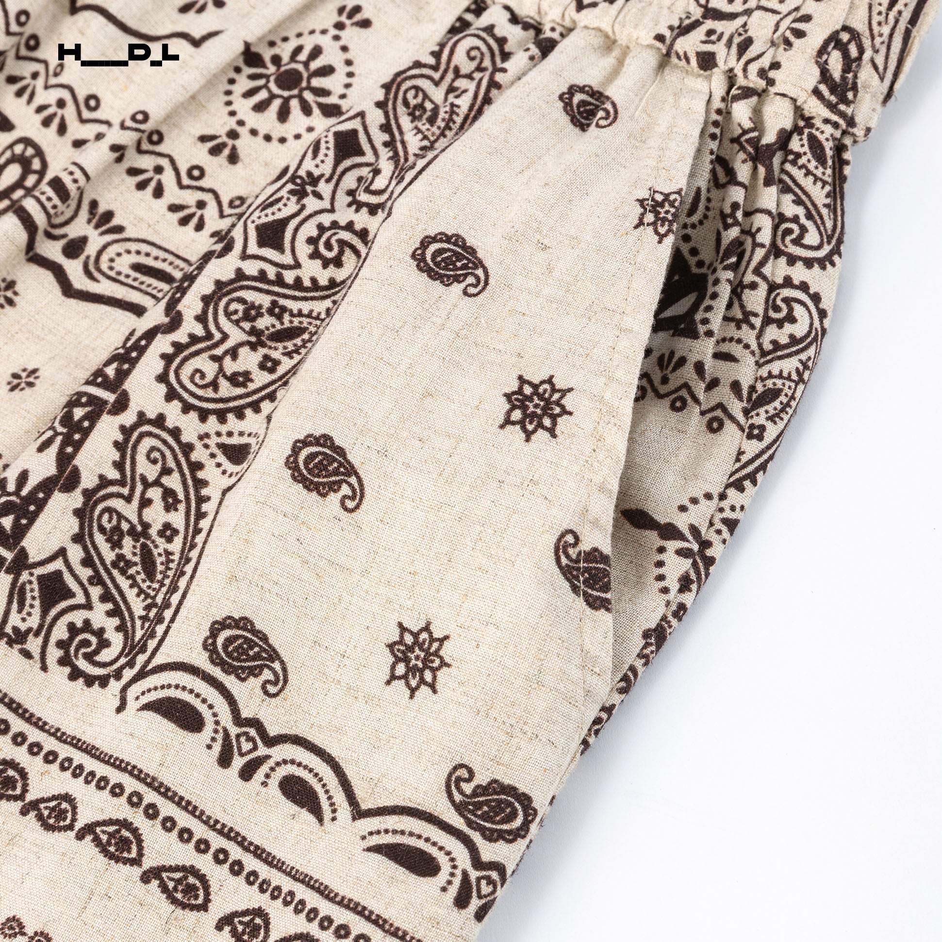 Loose Cotton-Linen Drawstring Print Pants