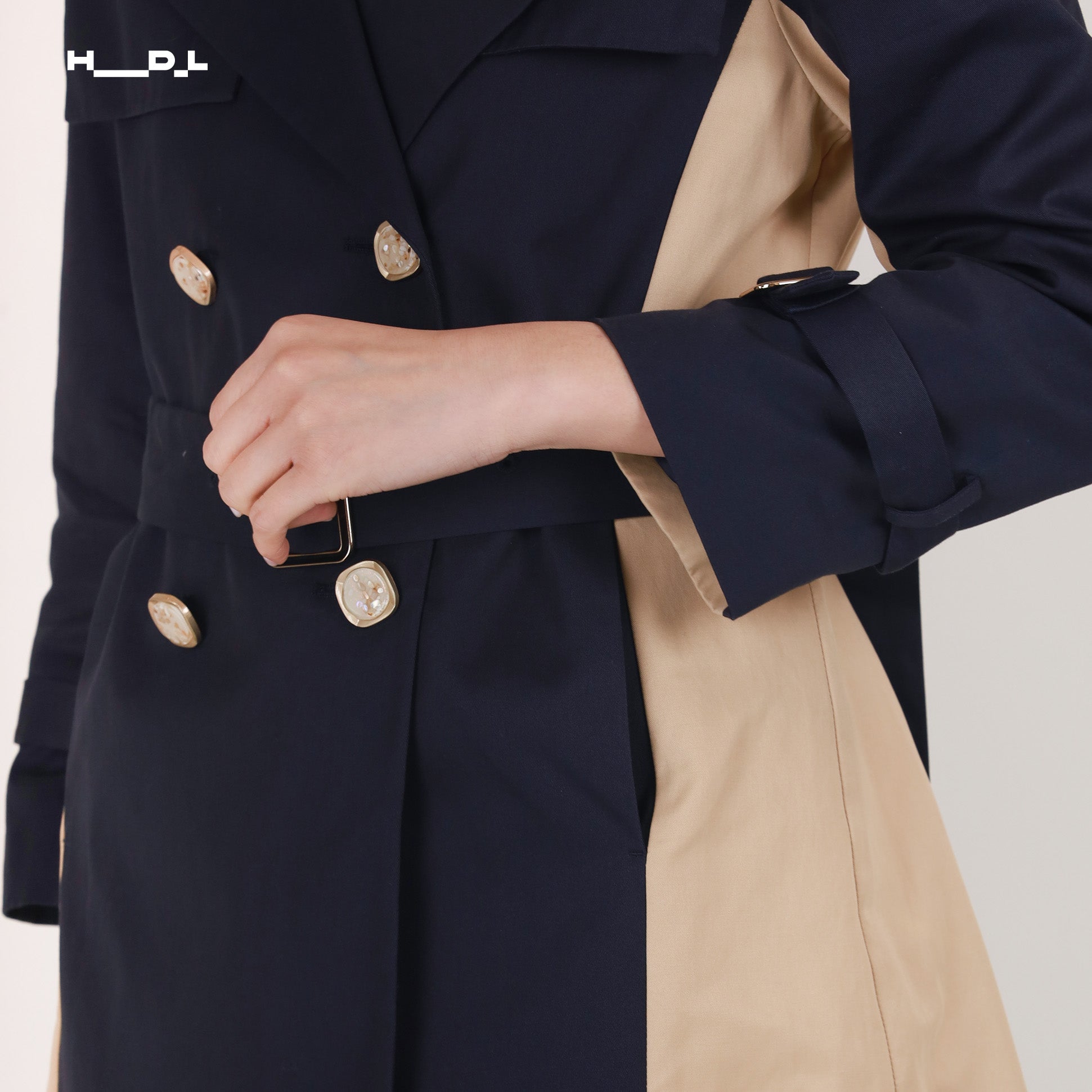 Navy Blue Color-Block Trench Jacket