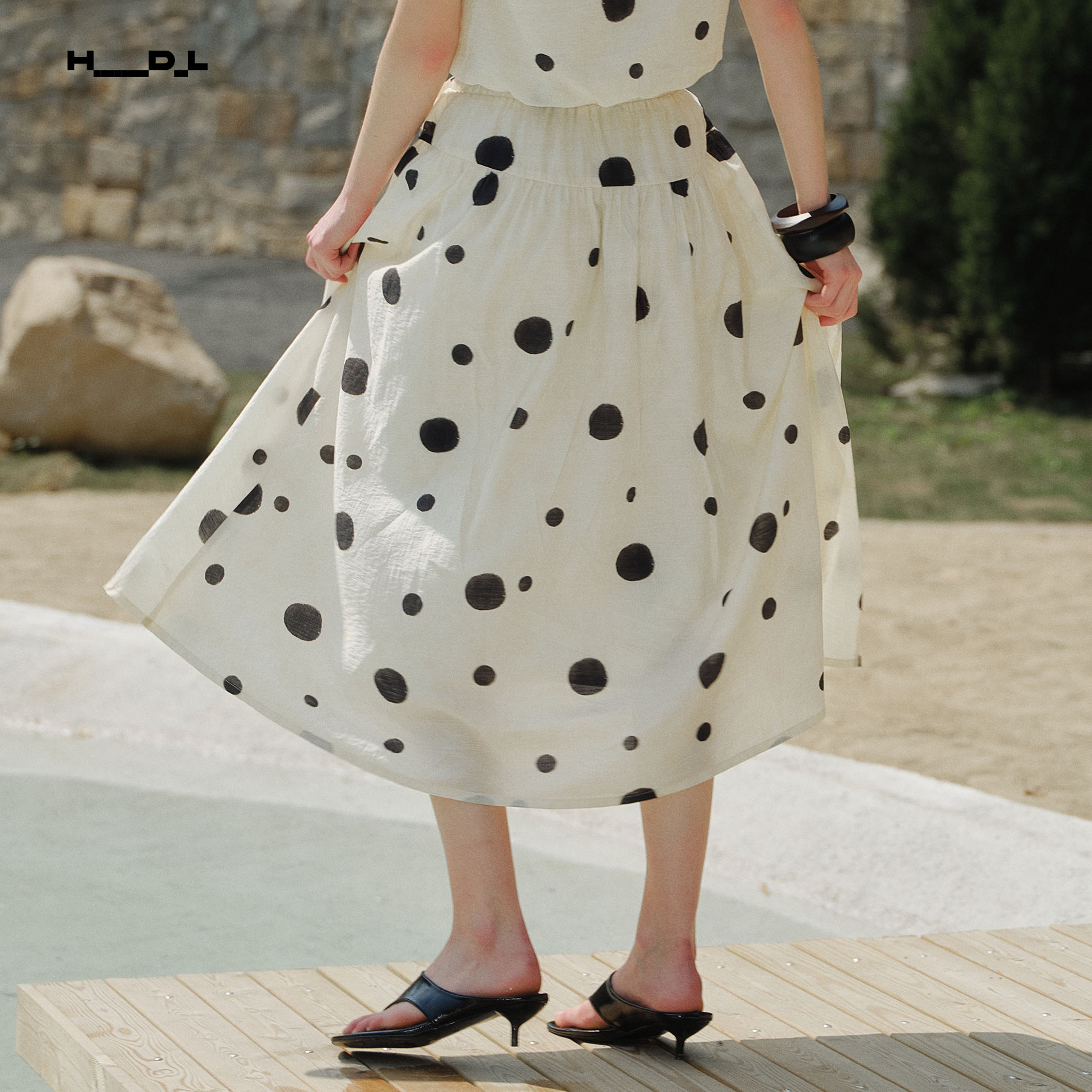 French Artistic Polka Dot Midi Skirt