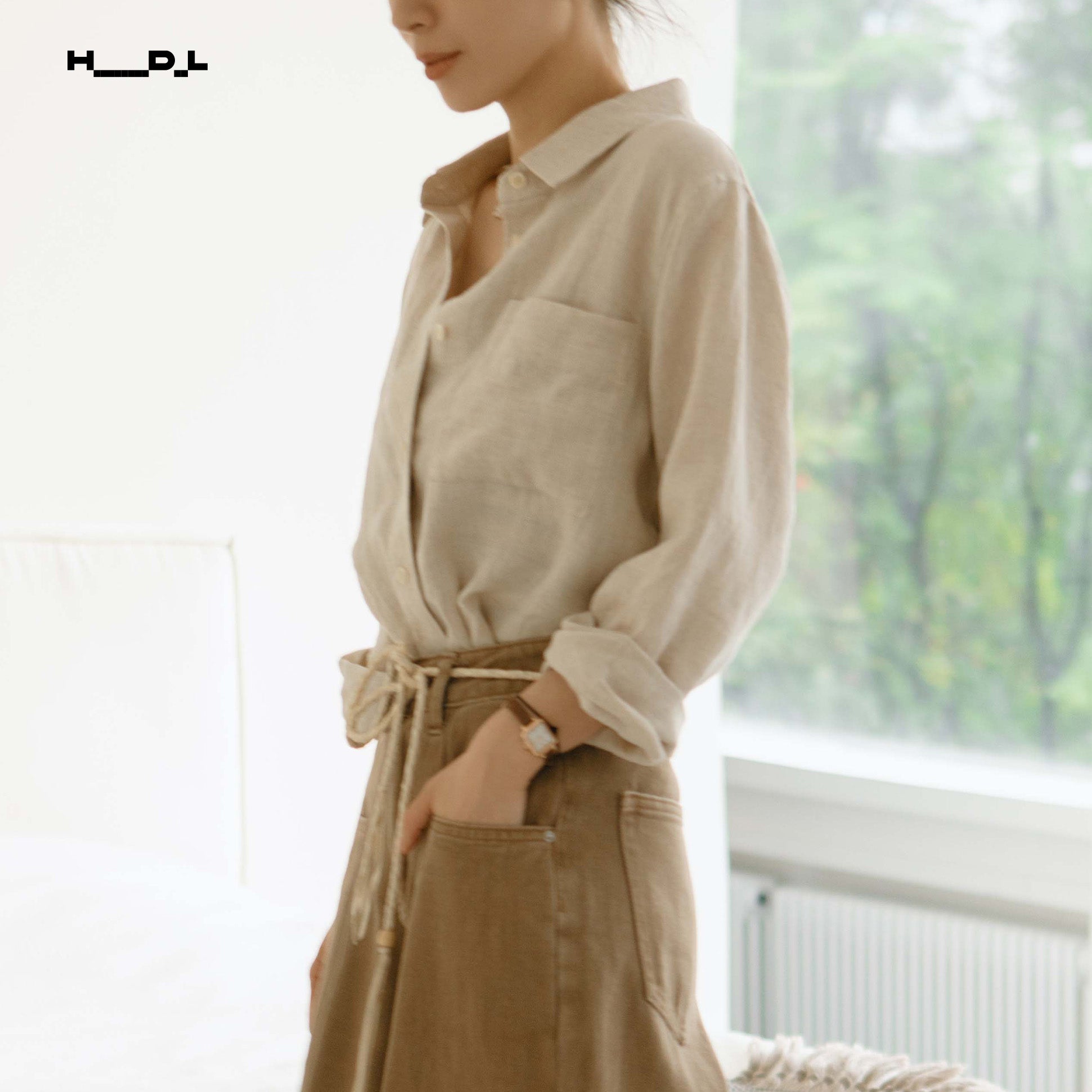 Lapel Collar Cropped Linen Shirt