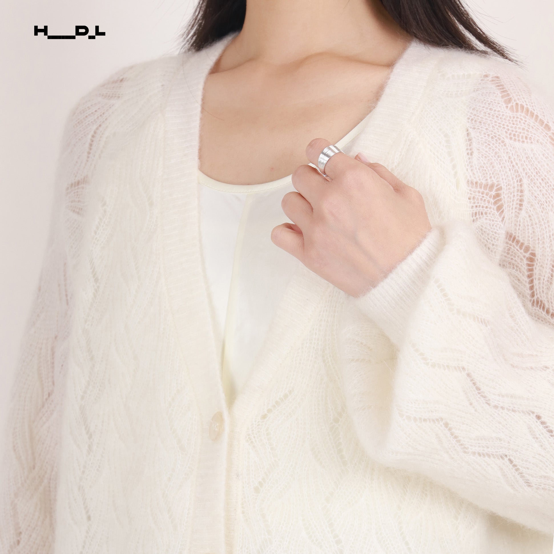 V-Neck Openwork Ribbed Sweater