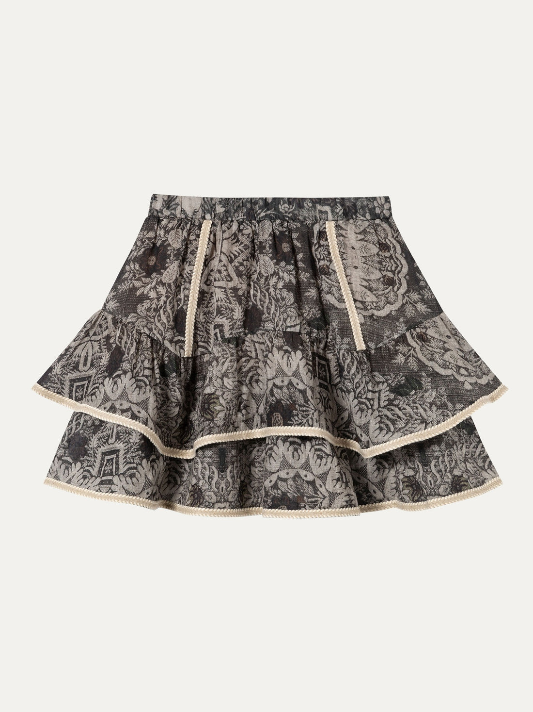 Ramie Pull-On Midi Skirt - 灰色