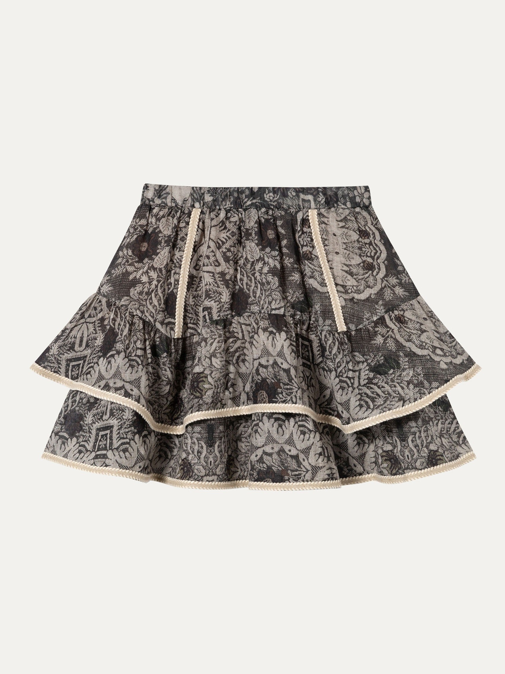Ramie Pull-On Midi Skirt - 灰色