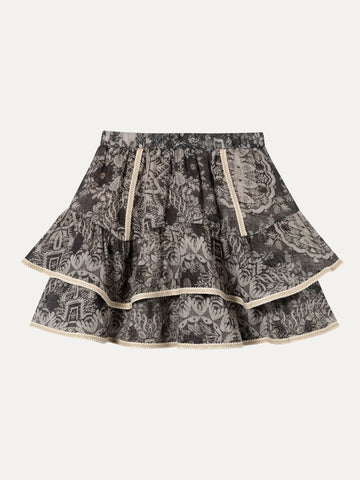 Ramie Pull-On Midi Skirt - 灰色