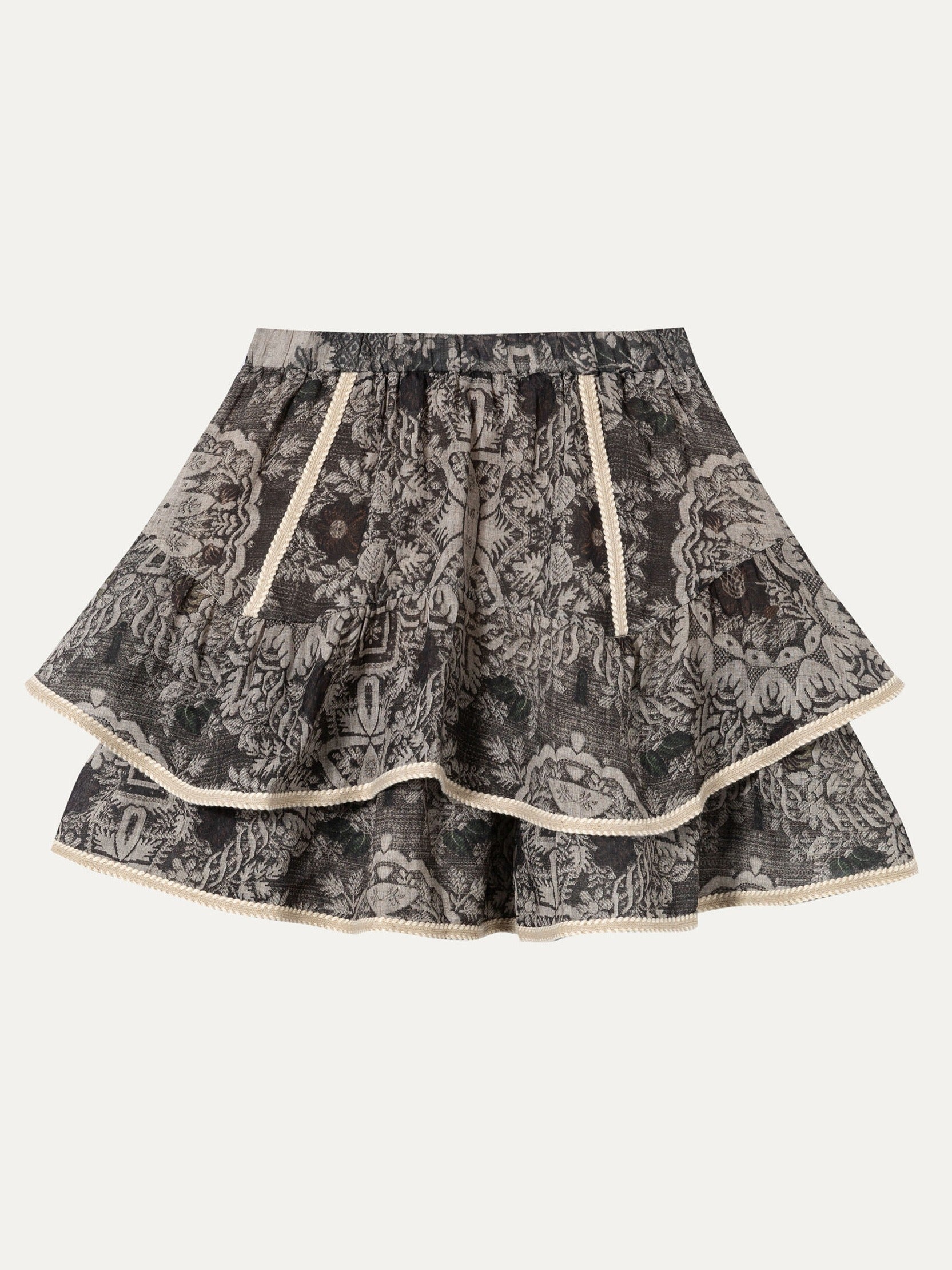 Ramie Pull-On Midi Skirt - 灰色