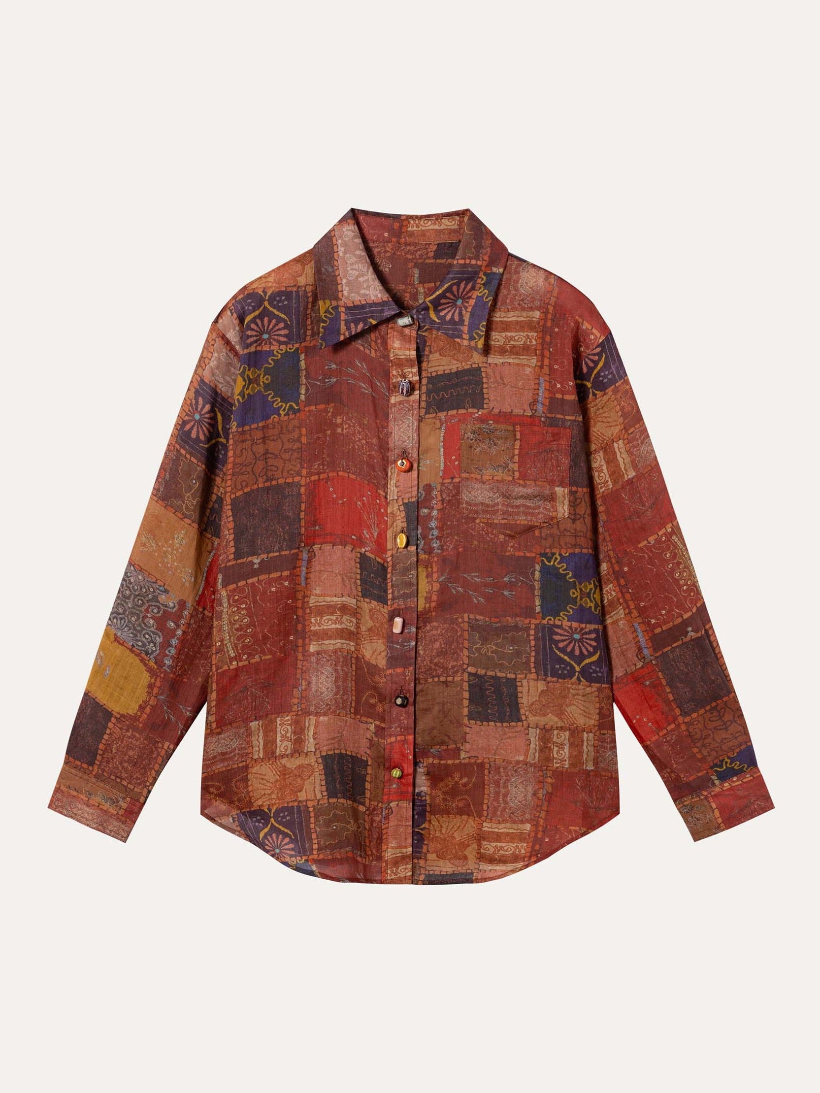 Linen Tonal-Print Shirt - 红色