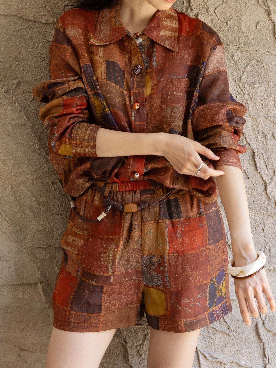 Linen Tonal-Print Shirt - 红色