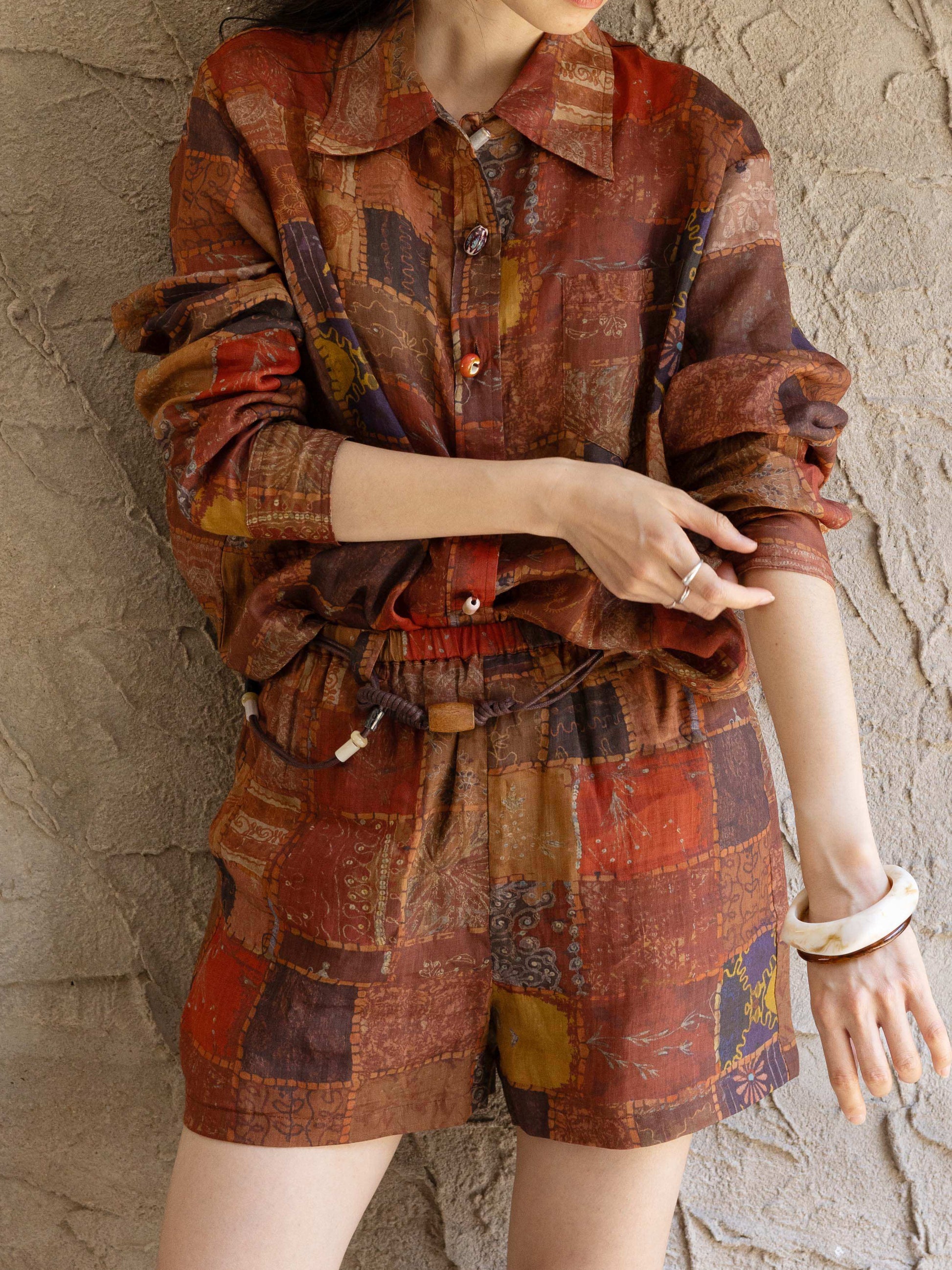 Linen Tonal-Print Shirt - 红色