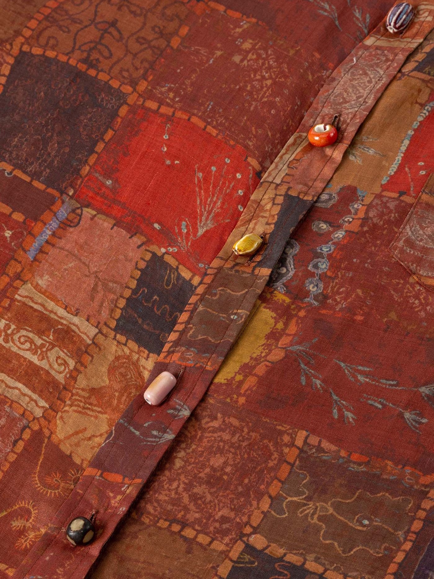 Linen Tonal-Print Shirt - 红色