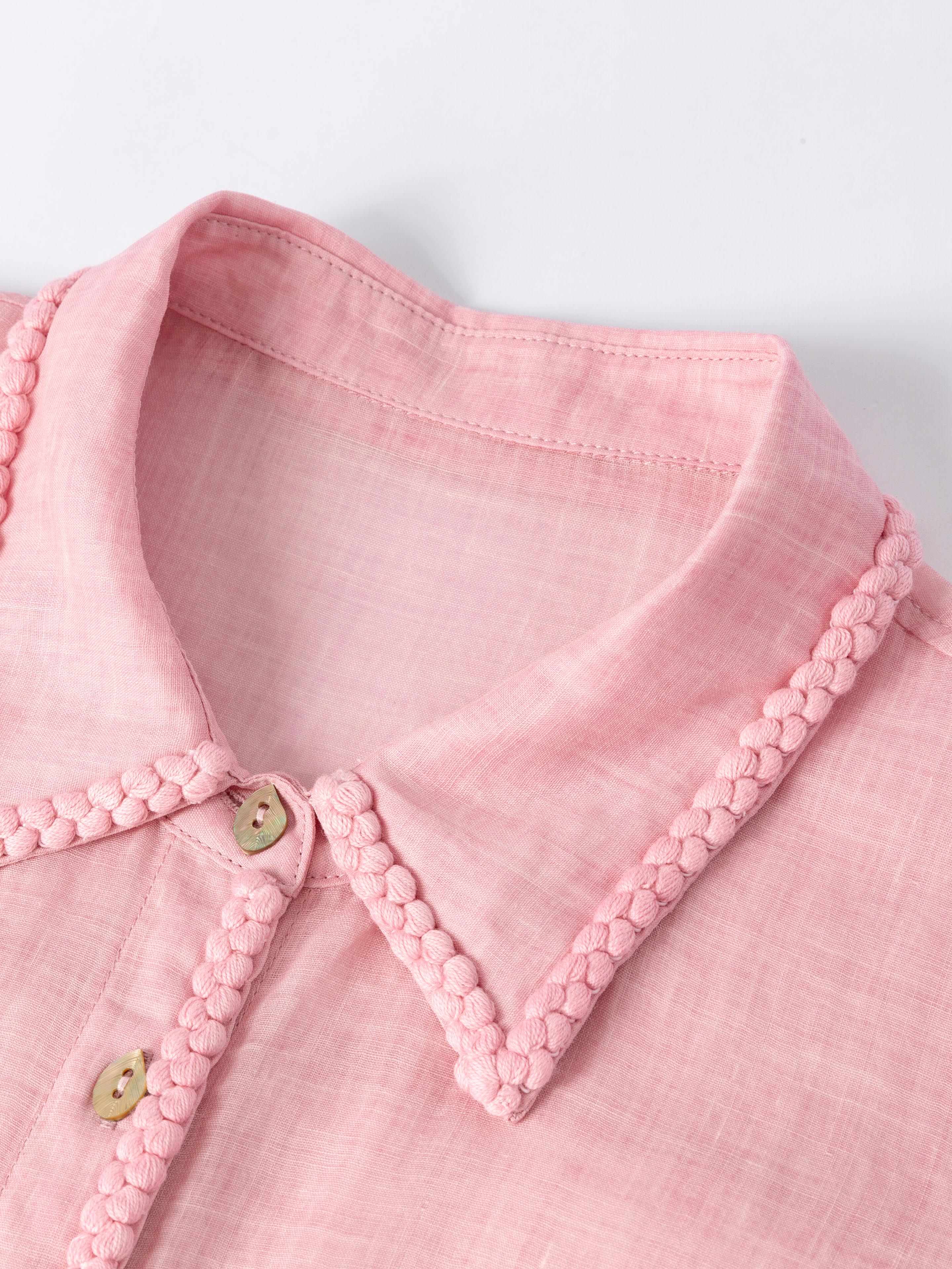 Ramie Lace-Trim Shirt - 粉色