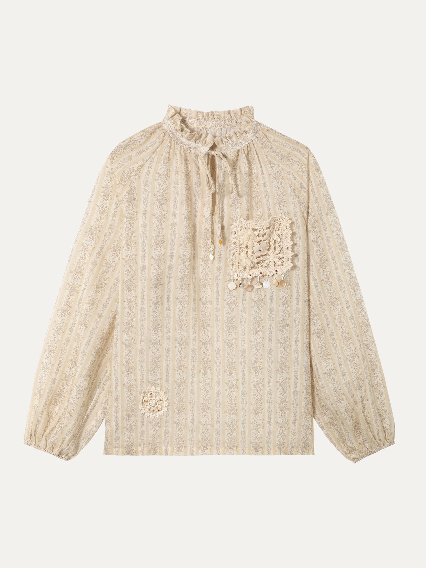 Linen Embroidered Shirt - 杏色