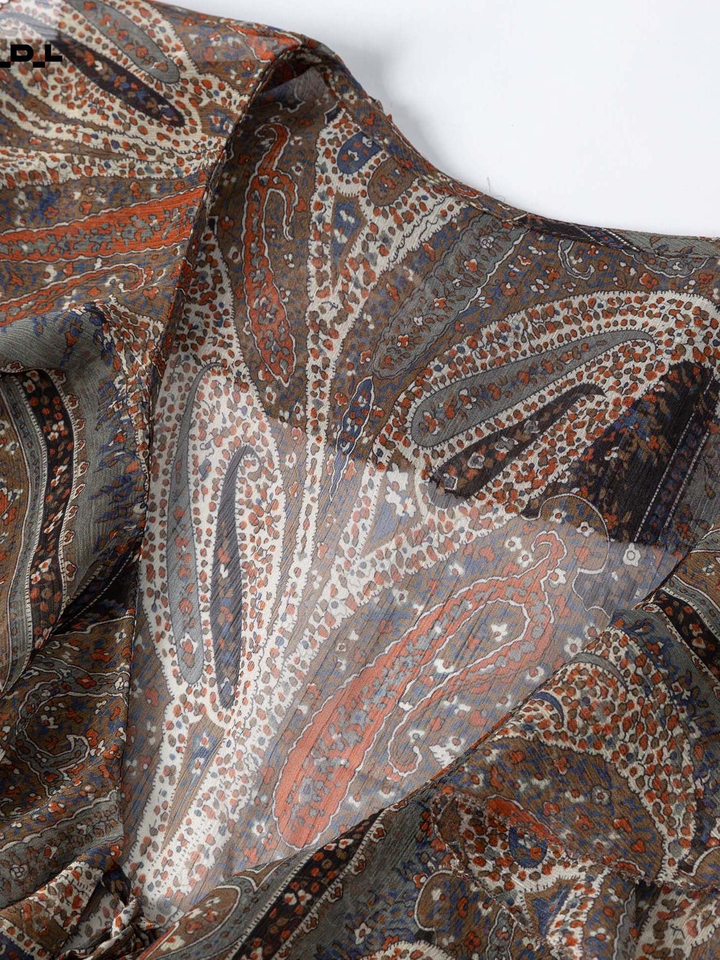 Linen Tie-Neck Shirt - 浅咖