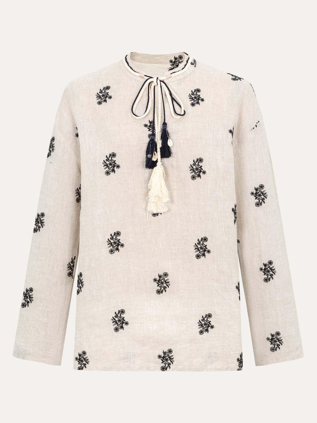 Linen Embroidered Shirt - 原麻色