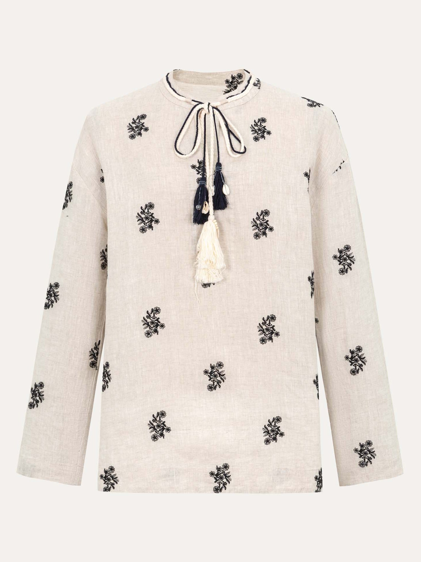 Linen Embroidered Shirt - 原麻色