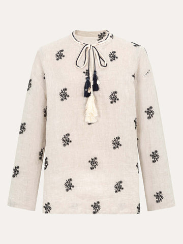Linen Embroidered Shirt - 原麻色