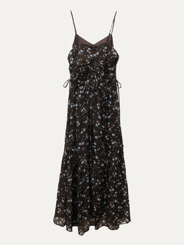 Ramie Tie-Neck Midi Dress - 酒红