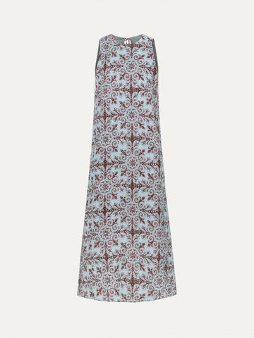 Linen Slit Midi Dress - 蓝色