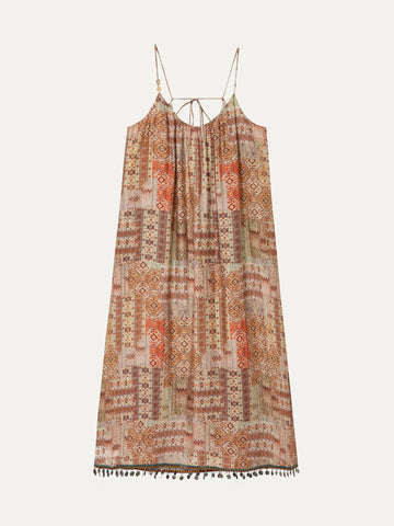 Lyocell Tassel Midi Dress - 橘黄
