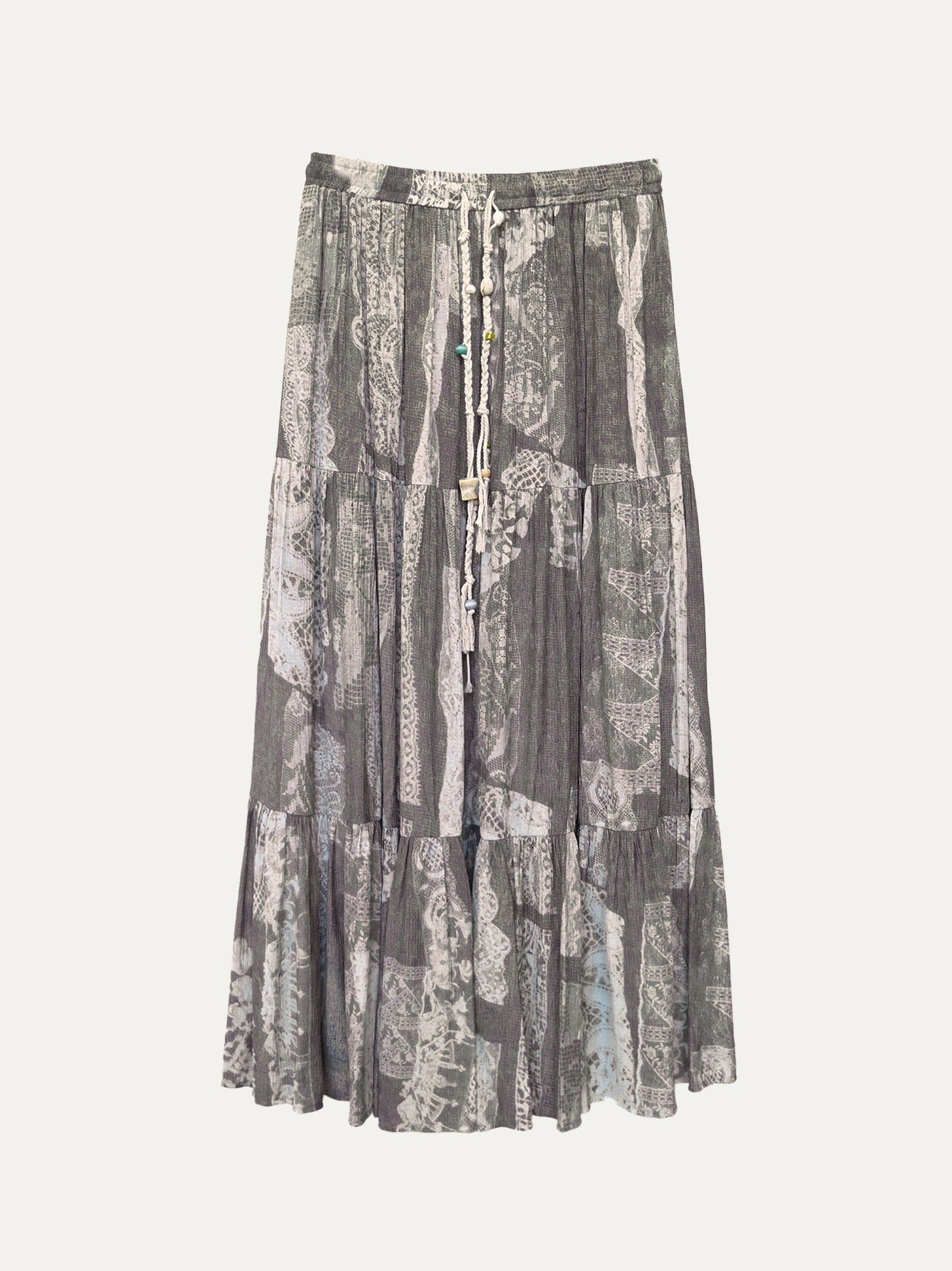 Cotton Lace-Trim Midi Skirt - 绿色