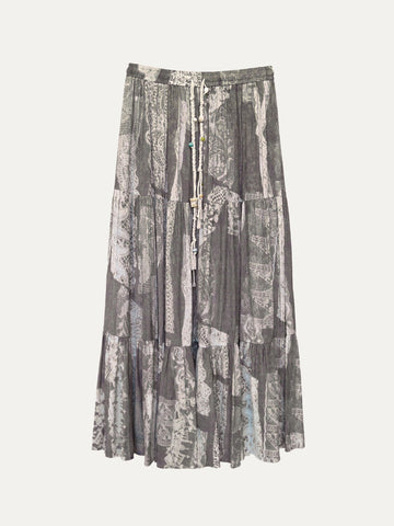 Cotton Lace-Trim Midi Skirt - 绿色