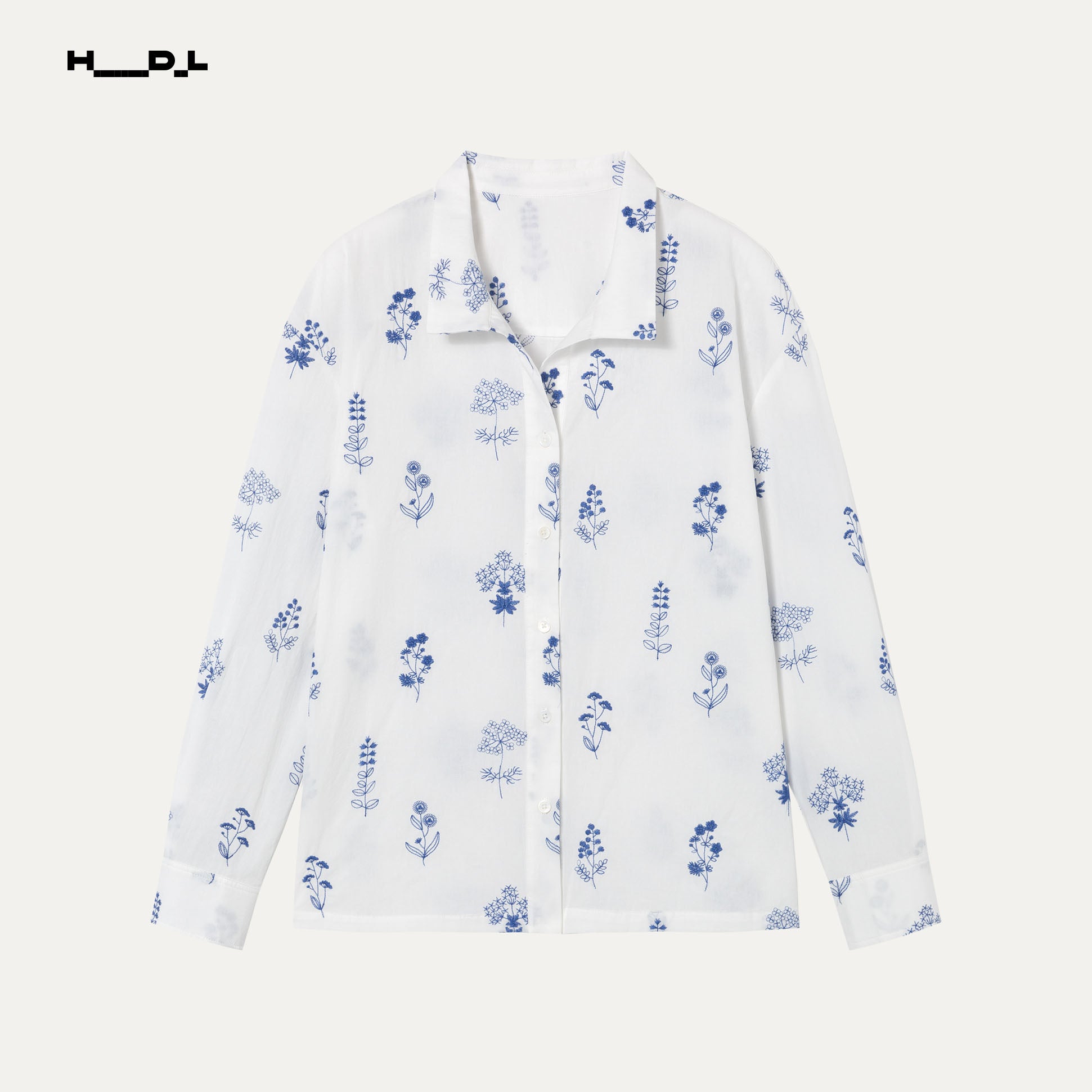 White Base Blue Floral Long Sleeve Shirt