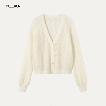 V-Neck Openwork Ribbed Sweater