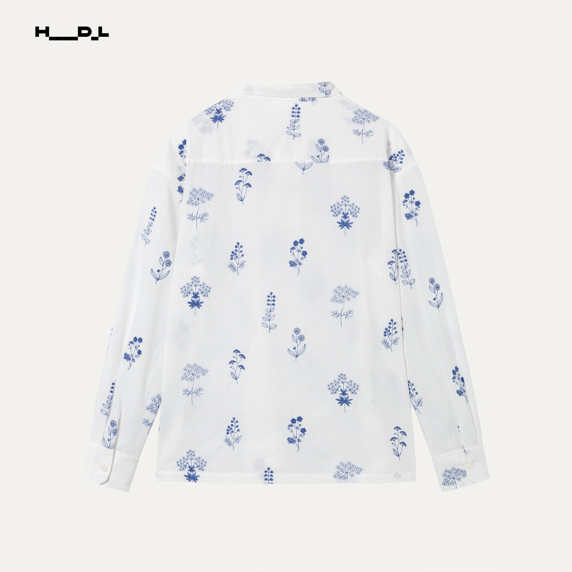 White Base Blue Floral Long Sleeve Shirt