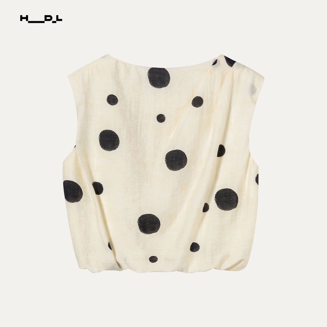 French Artistic Polka Dot Linen-Feel Blouse