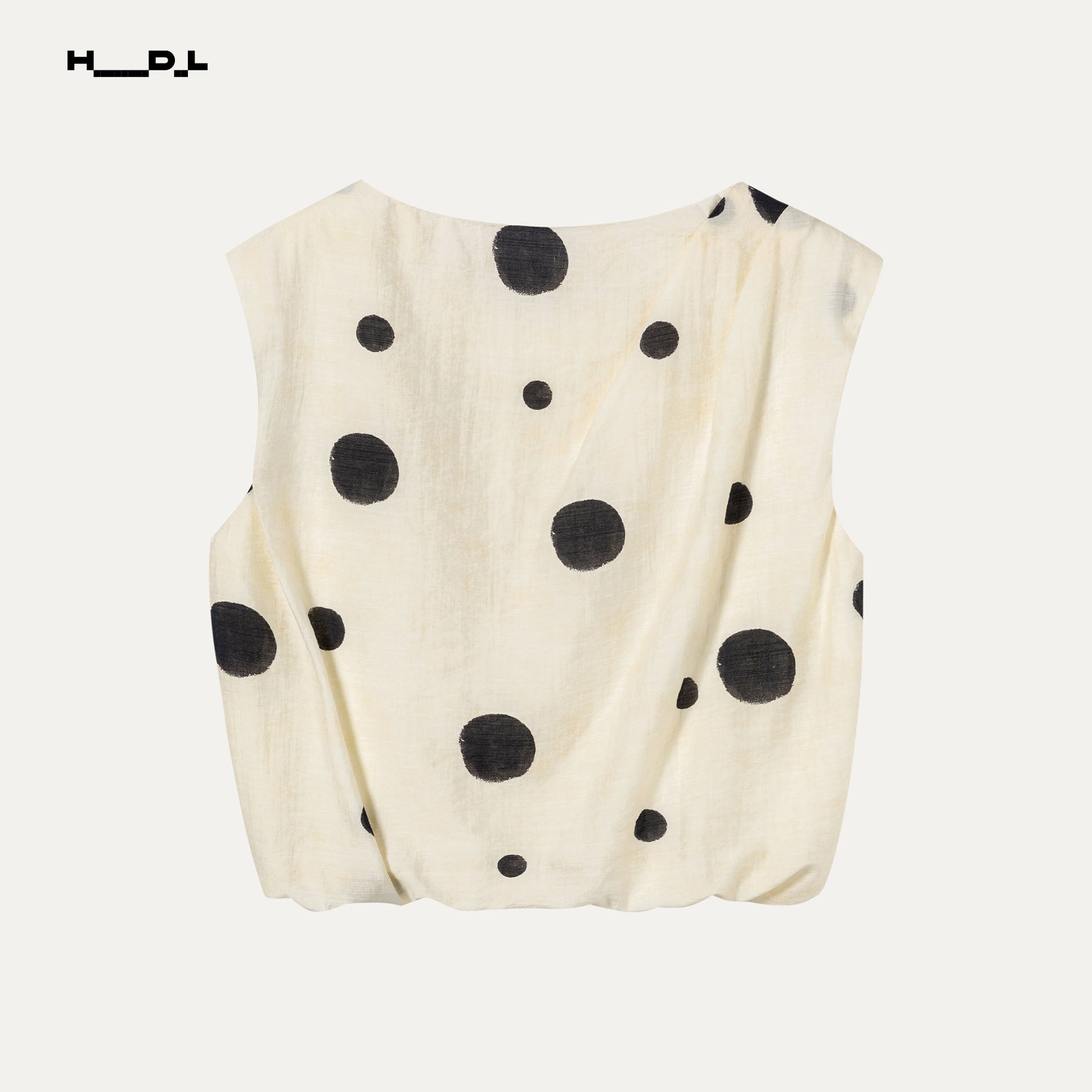 French Artistic Polka Dot Linen-Feel Blouse