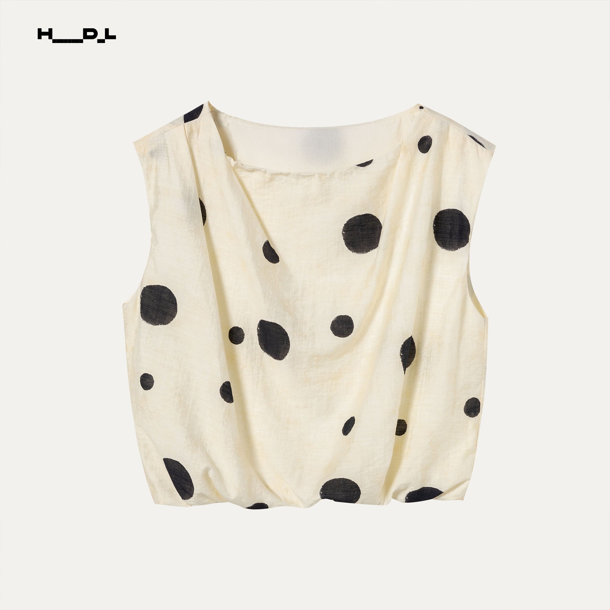 French Artistic Polka Dot Linen-Feel Blouse